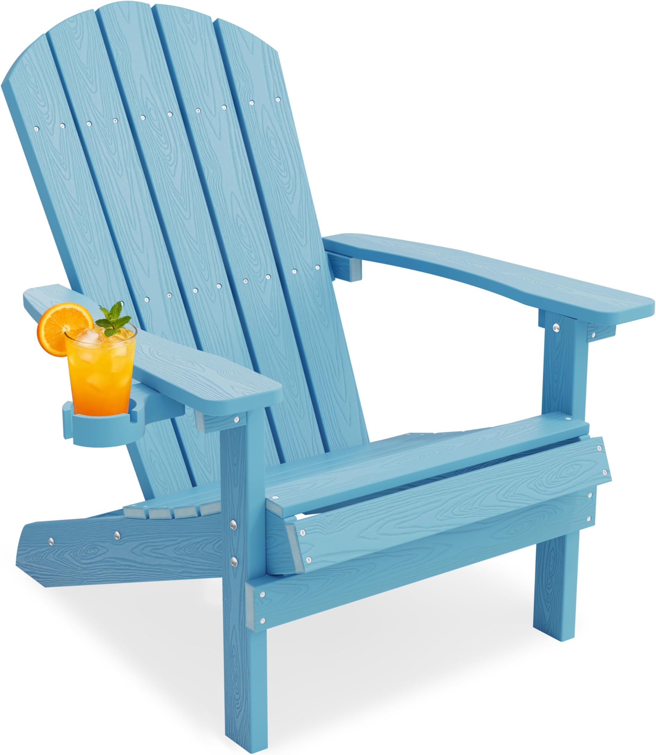 YEFU Adirondack Chair Plastic Weather Resistant, Patio Chairs 5 Steps Easy Installation, Looks Exactly Like Real Wood, Widely Used in Outdoor, Fire Pit, Deck, Outside, Garden, Campfire Chairs (Blue)