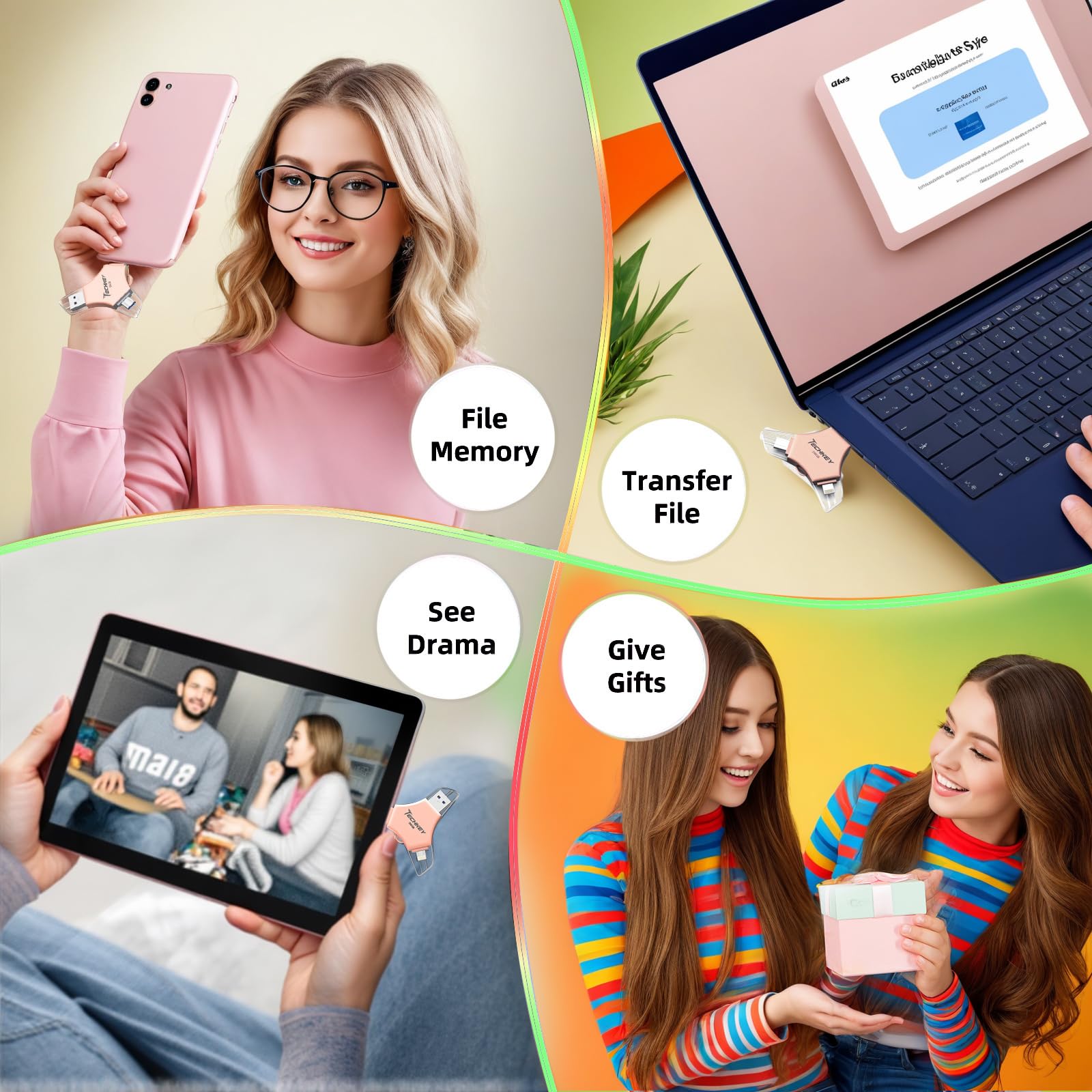 Unidad flash certificada MFi para iPhone iPad de 256 GB, memoria externa 3 en 1, almacenamiento de fotos para imágenes, vídeos, ahorro de datos, copia de seguridad, USB 3.0 de alta velocidad, pulgar