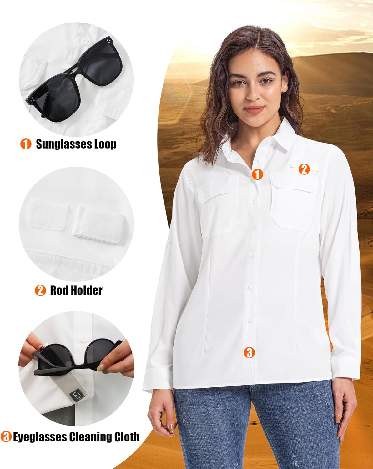 33,000ft Women's UPF 50+ UV Long Sleeve Sun Protection Safari Shirts Quick Dry Outdoor Fishing Hiking Travel Shirt - Image 6