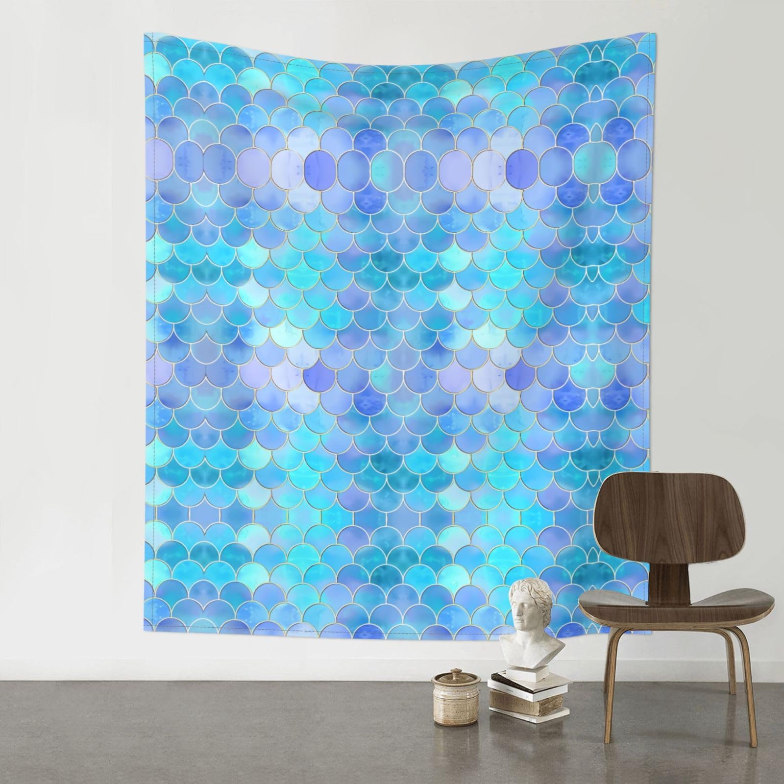 YYHWHJDE Gold Mermaid Scale Prints 60x51in Wall Tapestry – Dreamy Bohemian Throw Blanket for Bedroom, Dorm Room & Aesthetic Living Space Decor