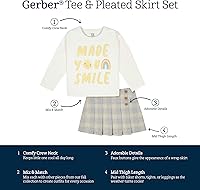 Vista 5 de Gerber Conjunto de camiseta de manga larga y falda plisada de 2 piezas para bebés y niñas pequeñas