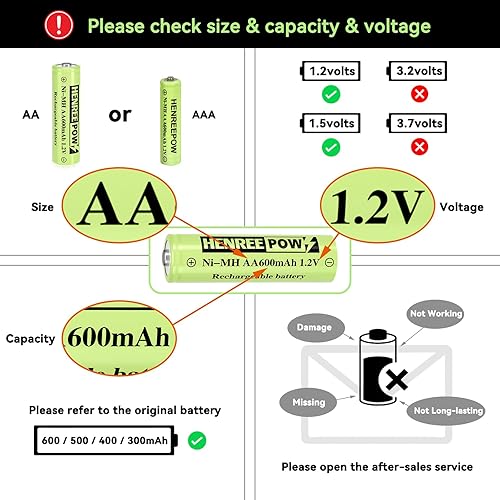 Miniatura 6 de Henreepow Baterías AA recargables de 1.2 V, baterías recargables AA de alta capacidad de 2000 mAh, capacidad real, 1500 ciclos de recarga, larga