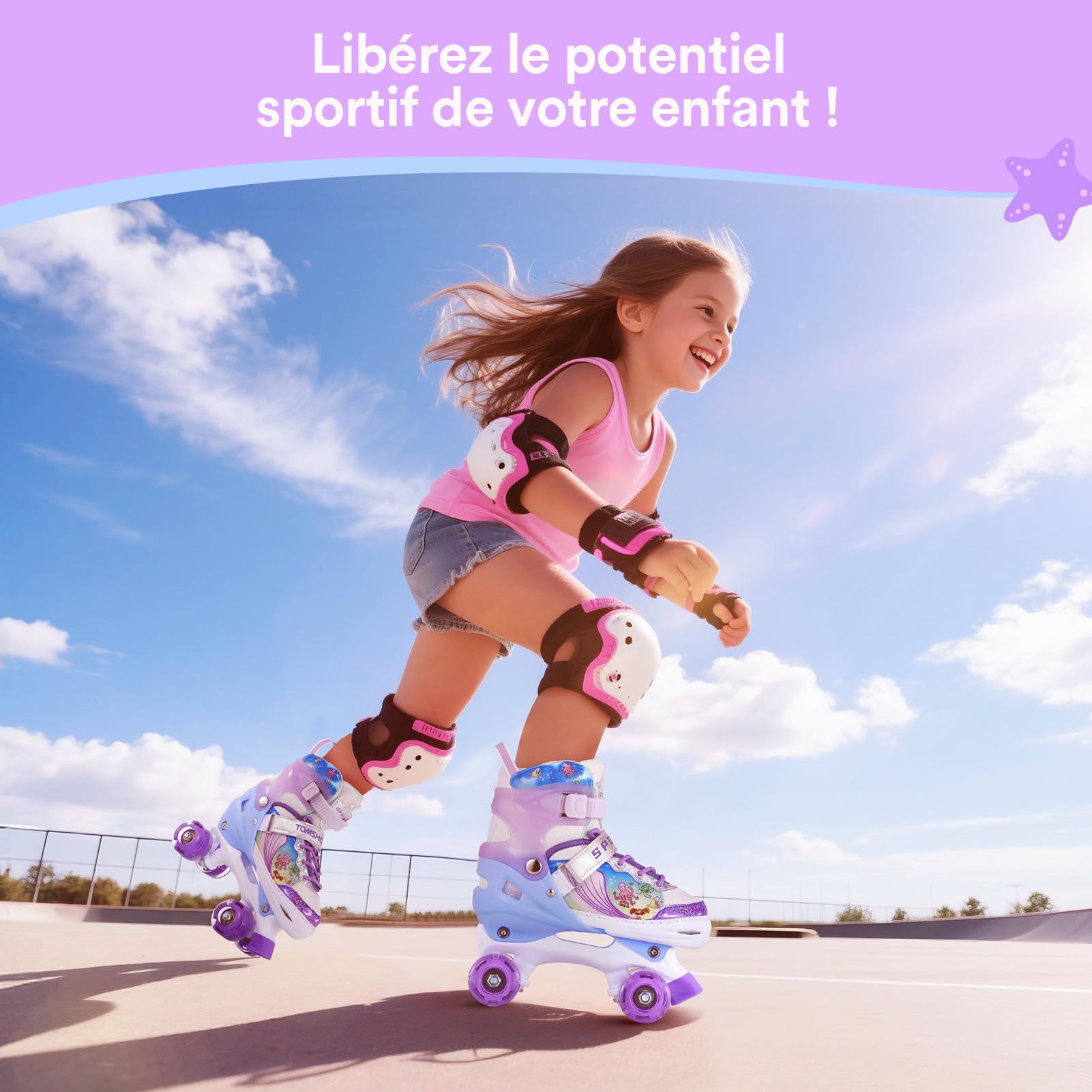TOMSHOO Roller Enfant Fille, Patins à roulettes Fille avec LED Lumineuse Roues, 4 Taille Réglable, Rollers Quad pour Enfants, Adolescents, débutants Débutants Cadeau Anniversaire