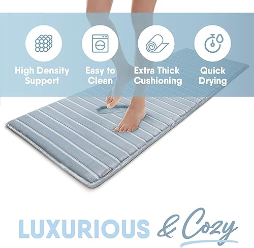 Miniatura 4 de MICRODRY Tapete de baño de espuma viscoelástica extra grueso, moderno, con infusión de carbón, base antideslizante GripTex, absorbente, de fácil