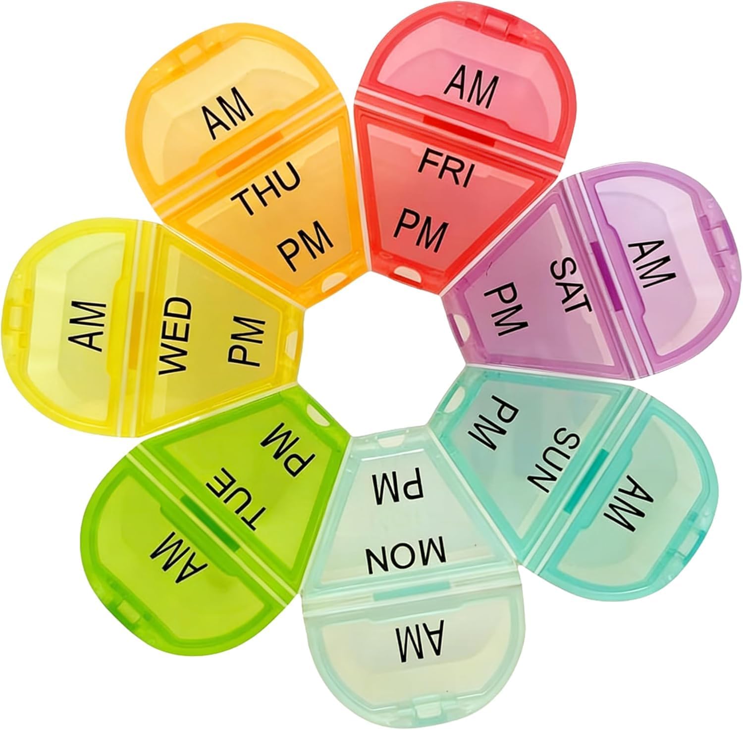 Cute AM PM Pill Organizer 7-Day Vitamins Medicine Box with 7 Color Coded compartments Flower Shaped Weekly Medication Box Twice a Day Portable, Suitable for Travel, Home use.