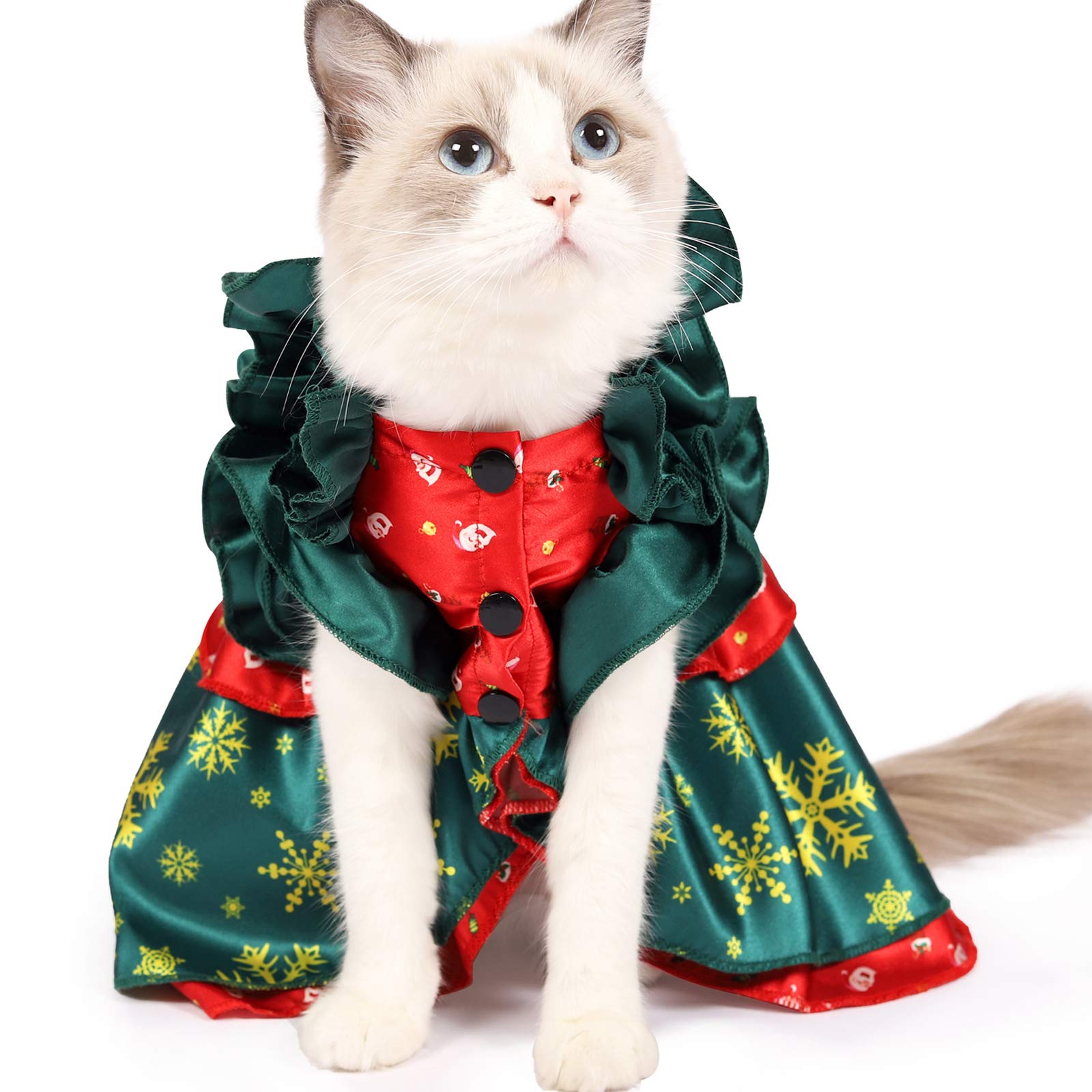 Cat Christmas Costume, Christmas Cat Dress Kitten Party Clothes Cat Santa Clothes Cloak Outfit Cosplay Decoration Party Suit Pet Coat for Small Medium Large Cats,M : Sports & Outdoors