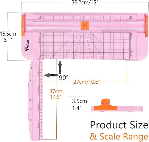 Miniatura 4 de Firbon Paquete de cortador de papel rosa A4 con 5 cuchillas de repuesto blancas, recortadora de papel de 12 pulgadas con regla lateral para álbumes