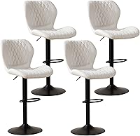 Vista 21 de Juego de 4 taburetes de bar, modernos taburetes giratorios de altura de mostrador para sillas de isla de cocina, taburetes de bar de tela ajustables