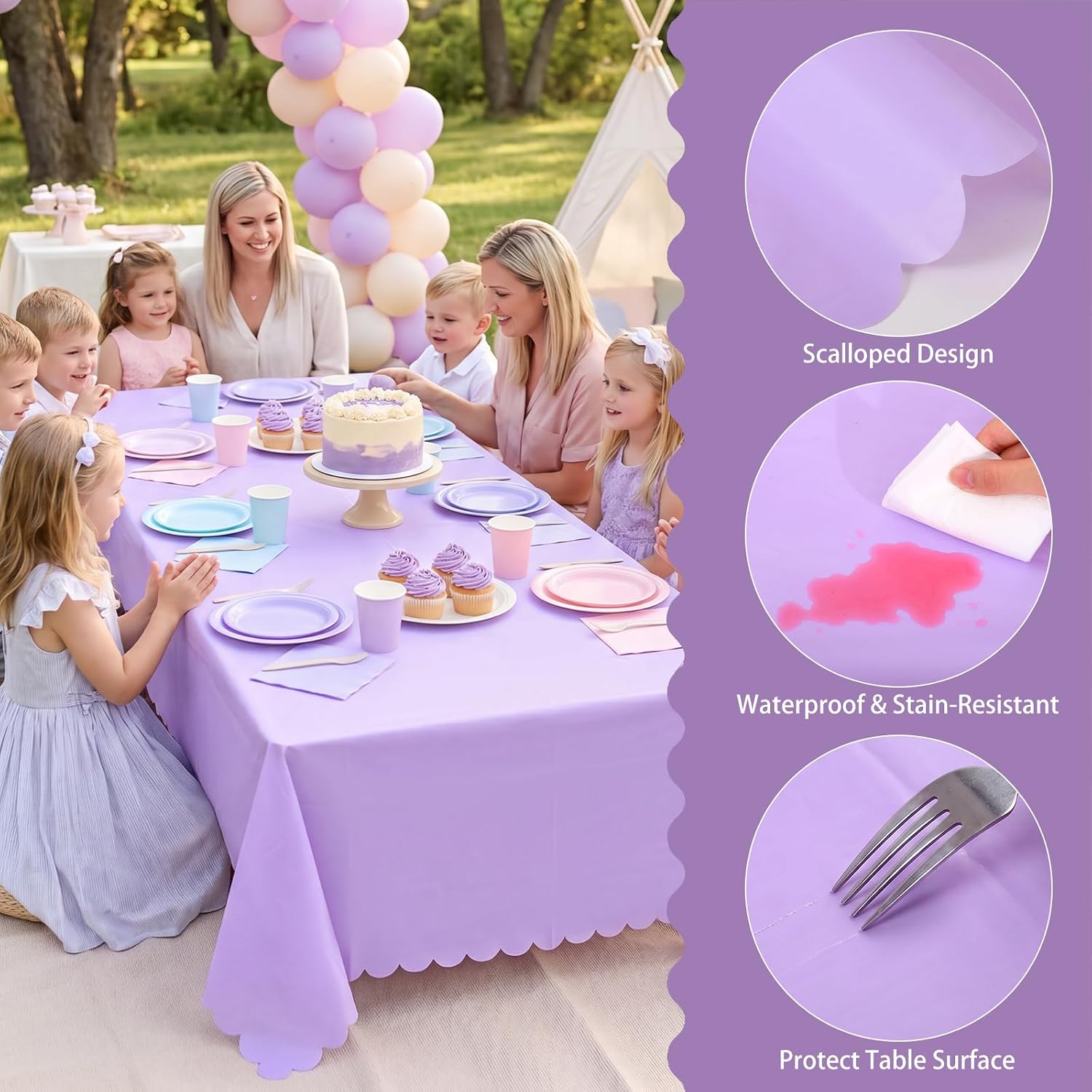  3 Pack Light Purple Tablecloths, Plastic Lavender Table Cloths thumbnail