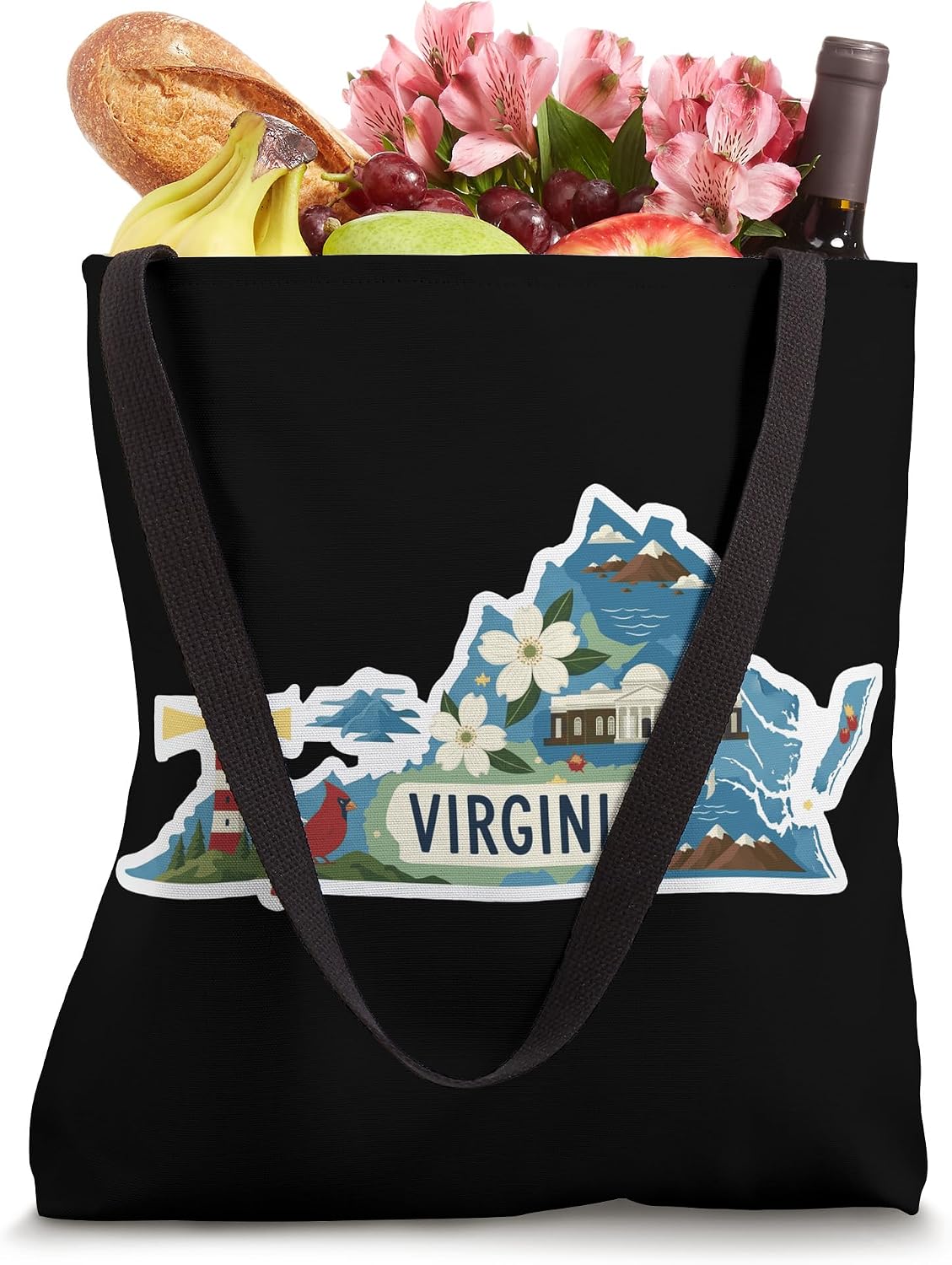 Virginia Pride State Outline Landmarks Travel Illustration Tote Bag