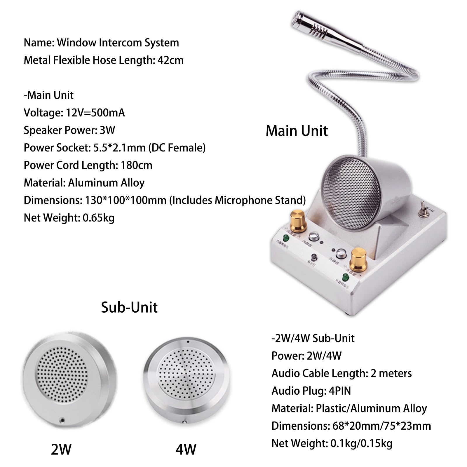 2-Drogowy system domofonu okiennego 3W Redukcja hałasu Audio Clear Two-Way Talk Through Glass Metal Gooseneck Mic for Bank Service Counter Reception Office