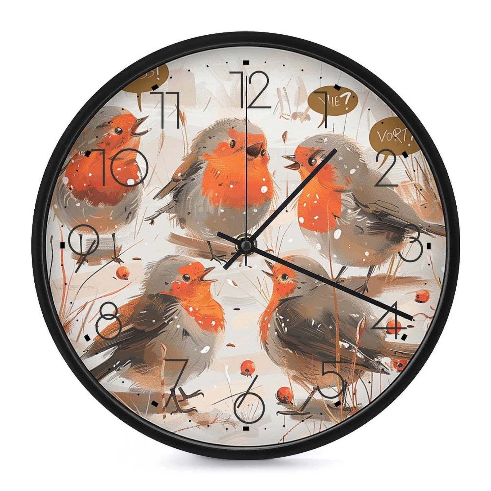 Horloge murale ronde anti tic-tac - Pendule silencieuse oiseaux pour sommeil paisible