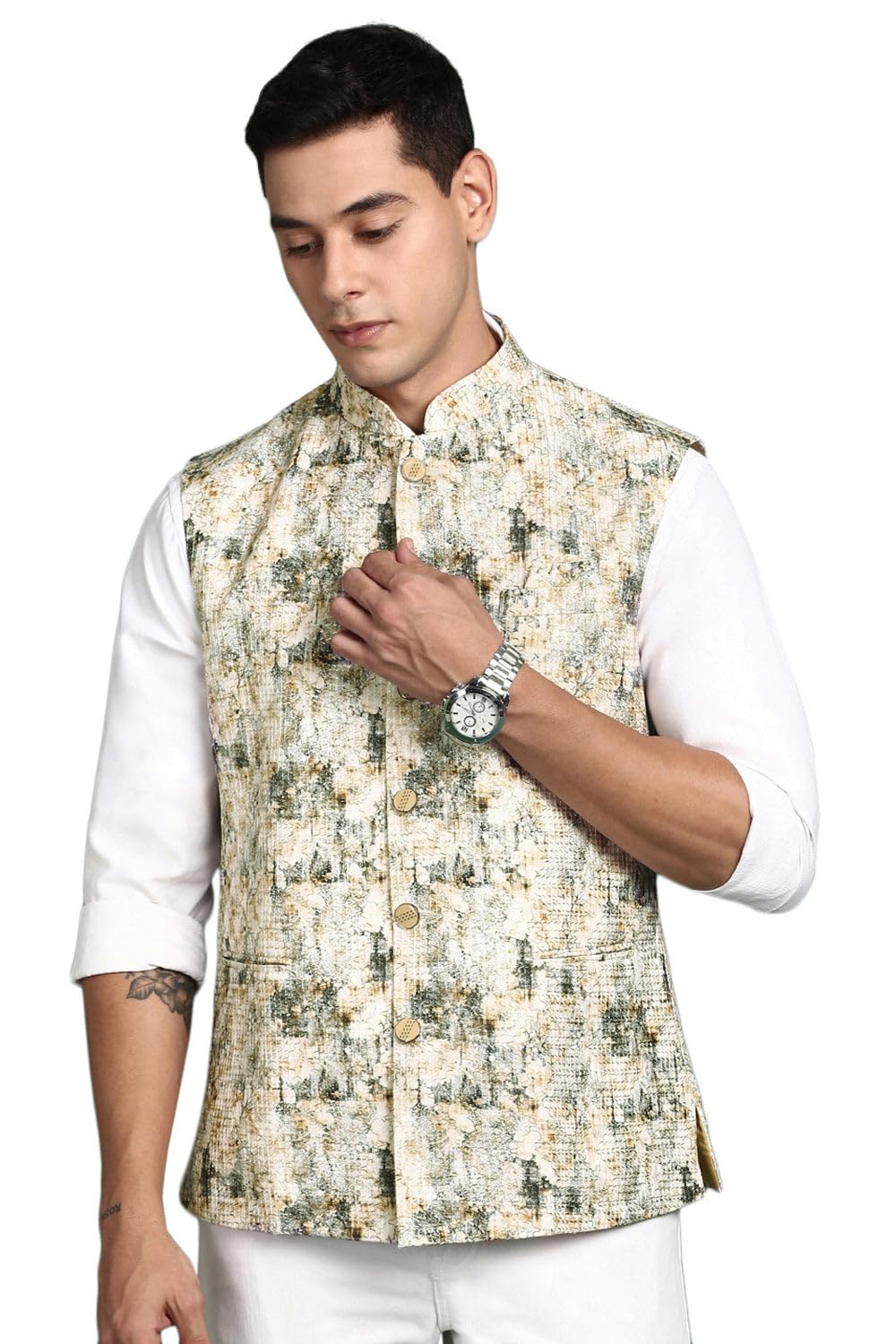 showoffff SHOWOFF Men's Embroidered Cream Slim Fit Nehru Jacket-GE-3412-1_Cream-picture-10