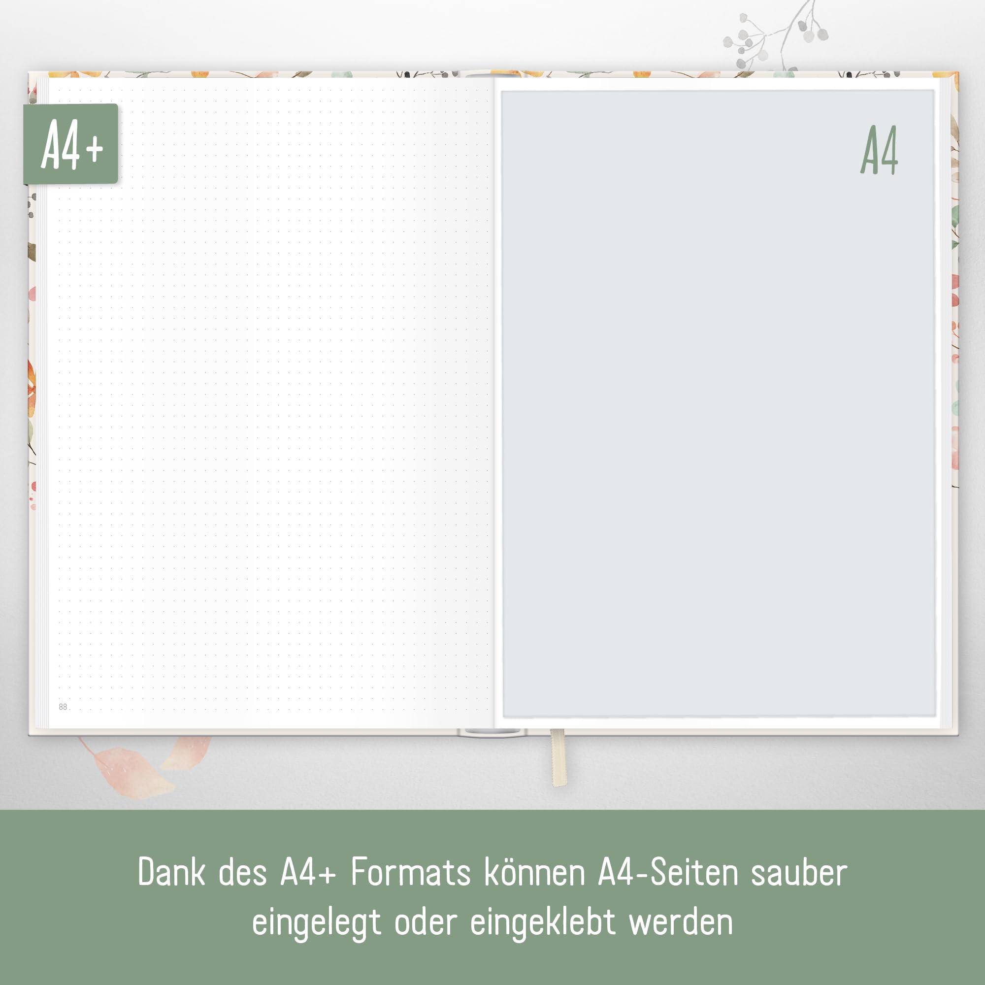 Häfft paper&you® Notatnik Dotted Journal A4+ w kropki "Wild Blossoms" | 156 ponumerowanych stron z siatką kropkową i gumką – do prowadzenia dziennika, sporządzania list i robienia notatek
