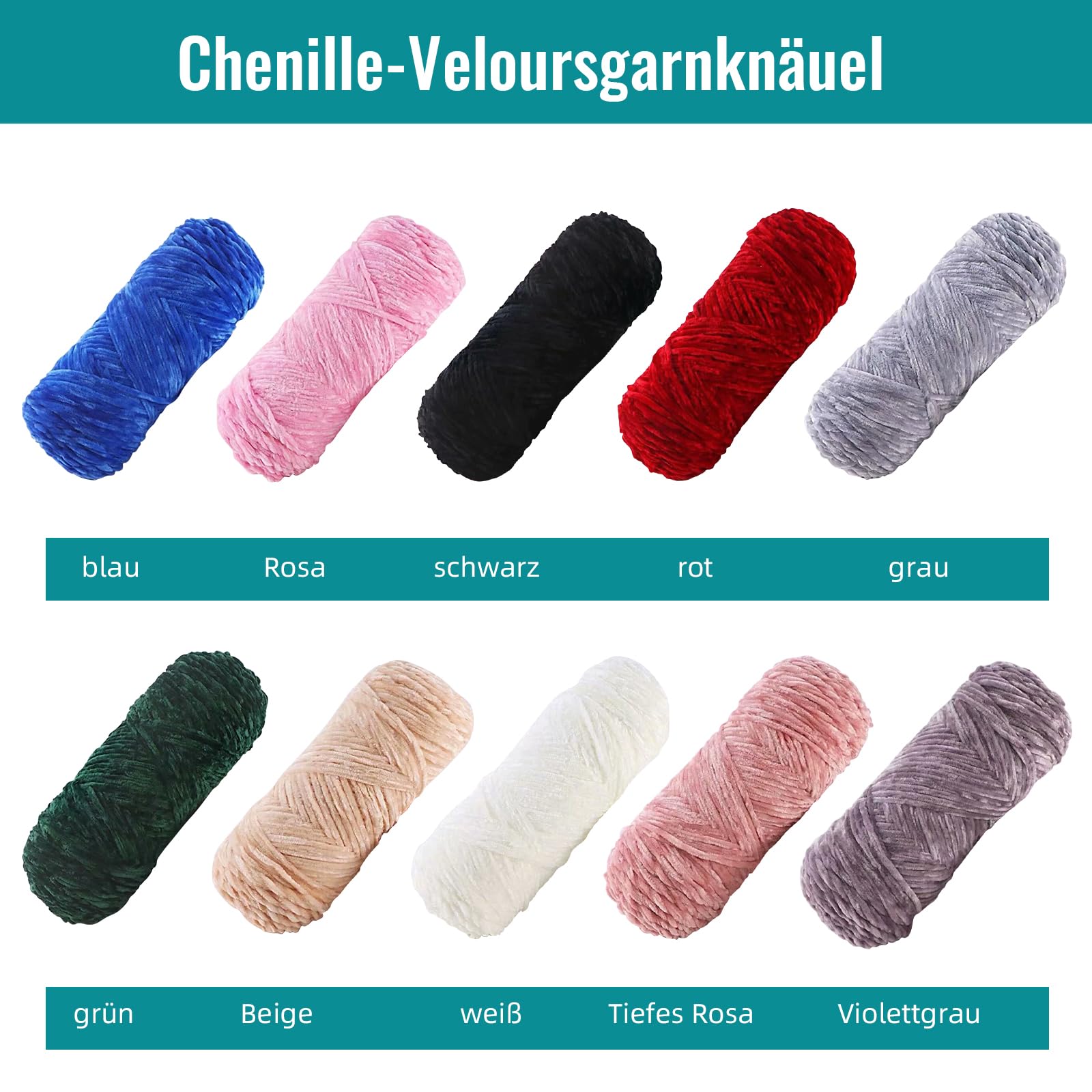 Wełna szenilowa, 10 x 100 g, wełna szenilowa do szydełkowania, grubość 3 mm, puszysta, gruba włóczka do robienia na drutach, wełna dla niemowląt, do amigurumi, szalików, koców (ciemnozielona)