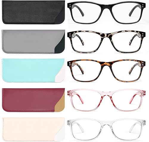 Miniatura 1 de Modernos lentes de lectura cuadrados, antirreflejos, antifatiga, con protección ultravioleta, para disfraces, 5 pares (colores mixtos, 1.75X) unisex
