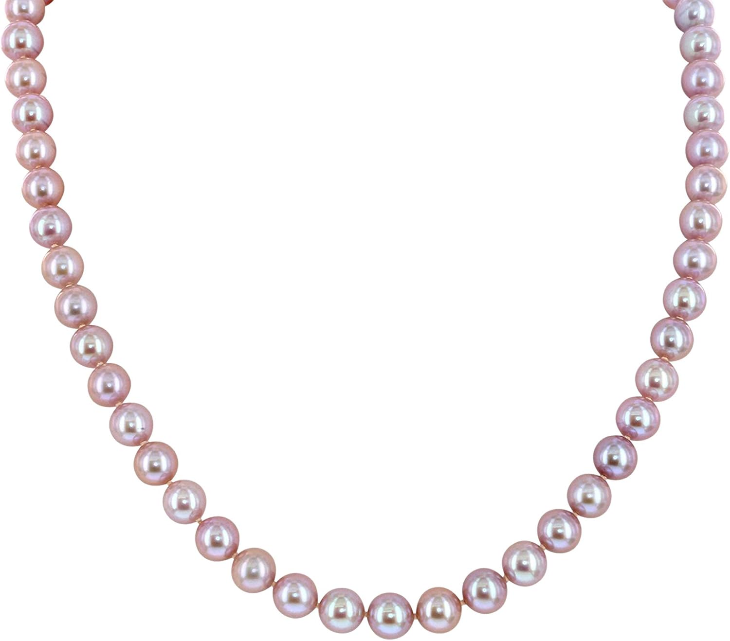 14K White Gold or Yellow Gold AAA Pink Freshwater Cultured Pearls Silk-Knotted 18inch Princess Pearls Strand Necklace - Choice of Pearl Size & Clasp Gold Color