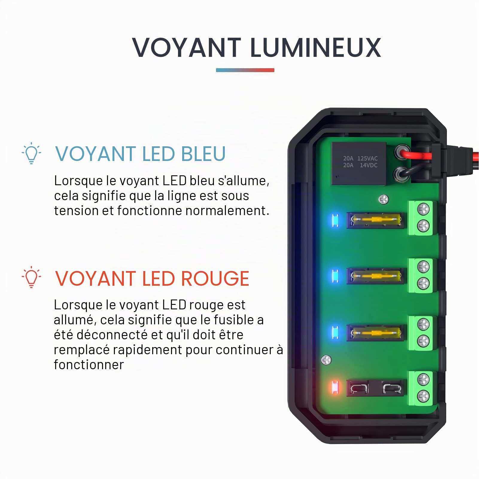 banapoy Boîte à Fusibles Et à Relais Universelle 12V 20A 4 Voies à Câblage Rapide avec Indicateur LED pour Moto, Voiture, Camion, Boîte à Fusibles de Remplacement pour L'automobile,