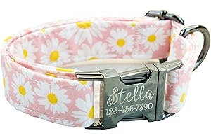Luxury Light Pink Daisy Dog Collar with Adjustable Strap and Durable Engraved Metal Buckle
