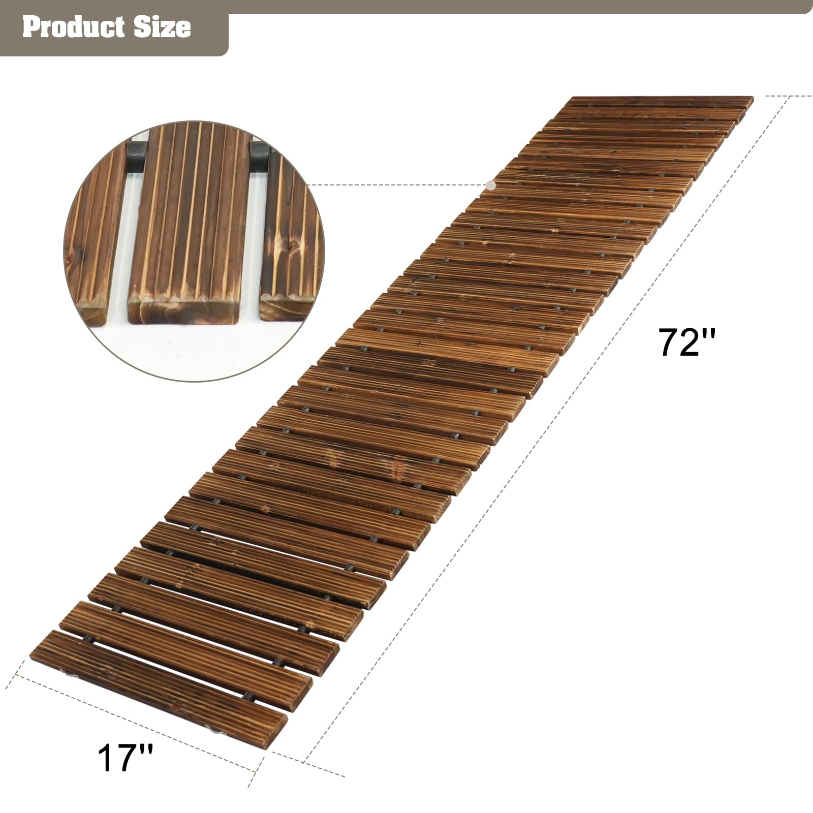 Allée de jardin droite enroulable – Passerelle extérieure de 1,8 m avec surface antidérapante pour chemin rustique décoratif pour terrasse extérieure, jardin
