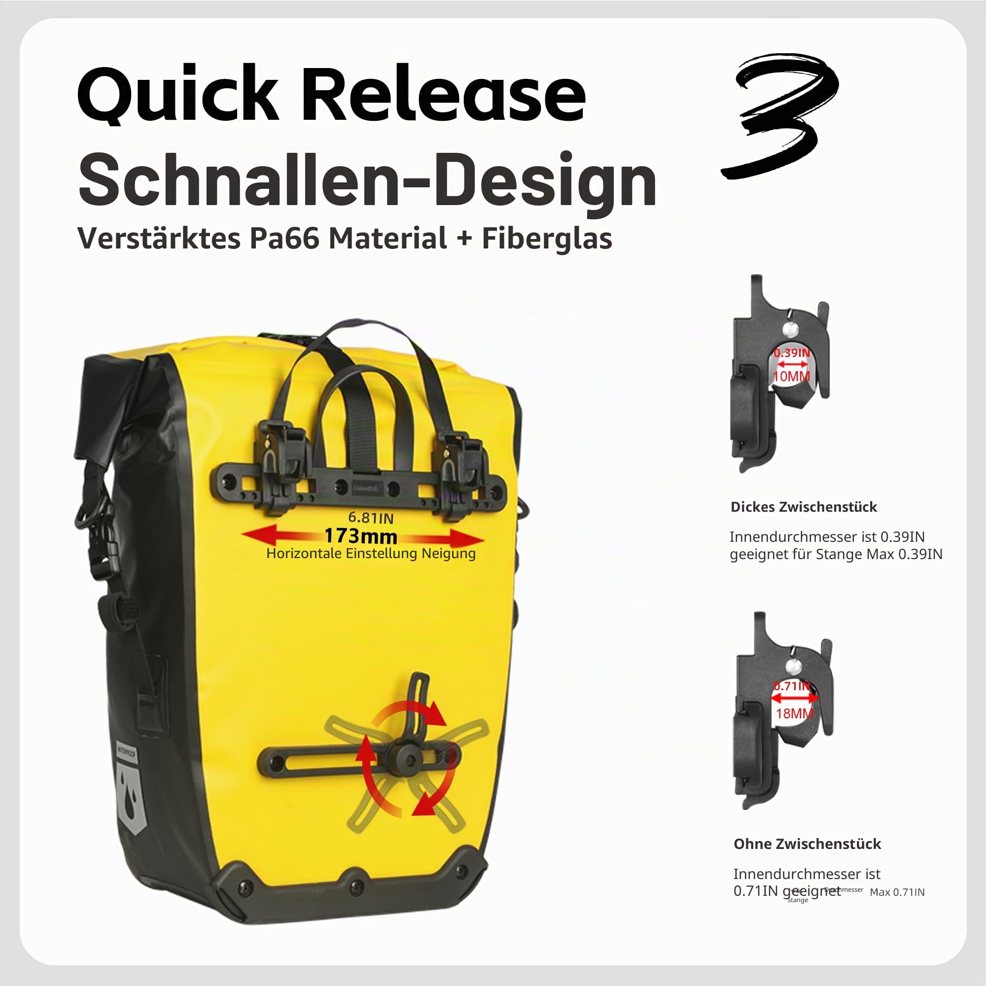 Rhinowalk Fahrradtasche, wasserdichte Fahrrad Gepäckträgertasche, 25L für Fahrrad Gepäckträger, Satteltasche, Umhängetasche, Laptop, professionelles Fahrradzubehör, Schwarz