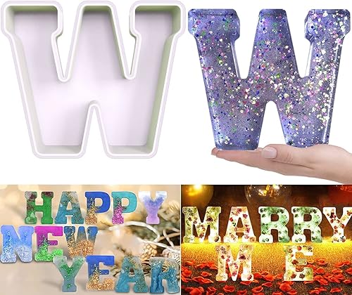 Moldes grandes de letra W para resina, moldes de silicona 3D con letra W para fundición de resina epoxi, moldes del alfabeto de silicona para resina
