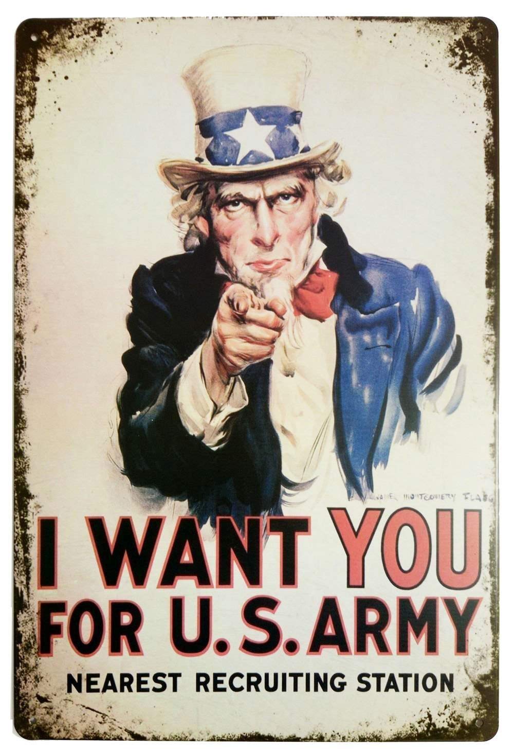 I Want You For U.S. Army Retro Vintage Decor Metal Tin Sign Metal Tin Sign 8X12 Inches