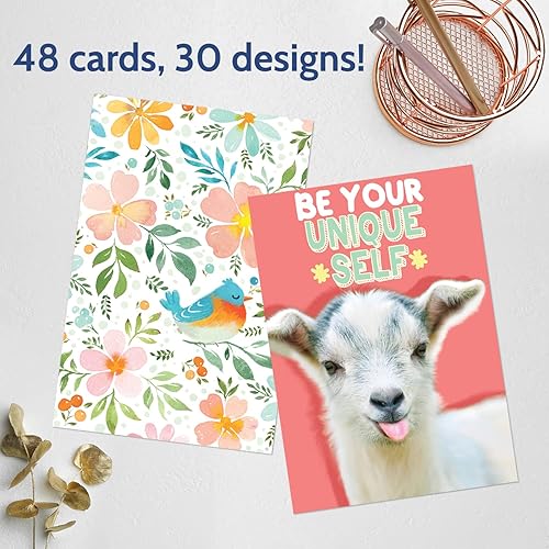 Miniatura 2 de T MARIE 48 tarjetas de felicitación en blanco  24 tarjetas de felicitación de acuarela de pájaros florales y 24 tarjetas divertidas de animales con