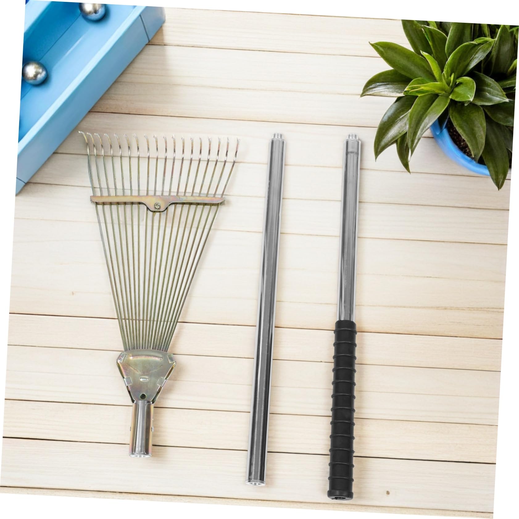 VANZACK Metallrechen für Garten Zinken aus Stahl Rasenrechen zum Entfernen von Moos und Filz Kompakter Handrechen aus Edelstahl Robuster Laubrechen für Blumenbeete und Sträucher