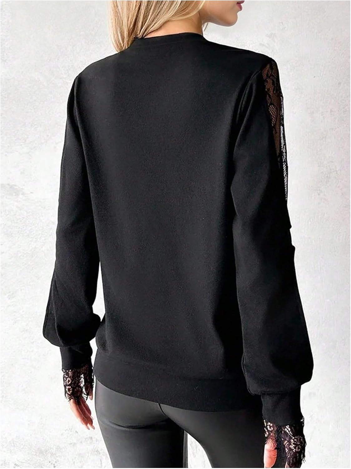 MakeMeChic Women's Plus Size Floral Lace T Shirt Cut Out Long Sleeve Dressy Tee Tops Blouse - Image 2