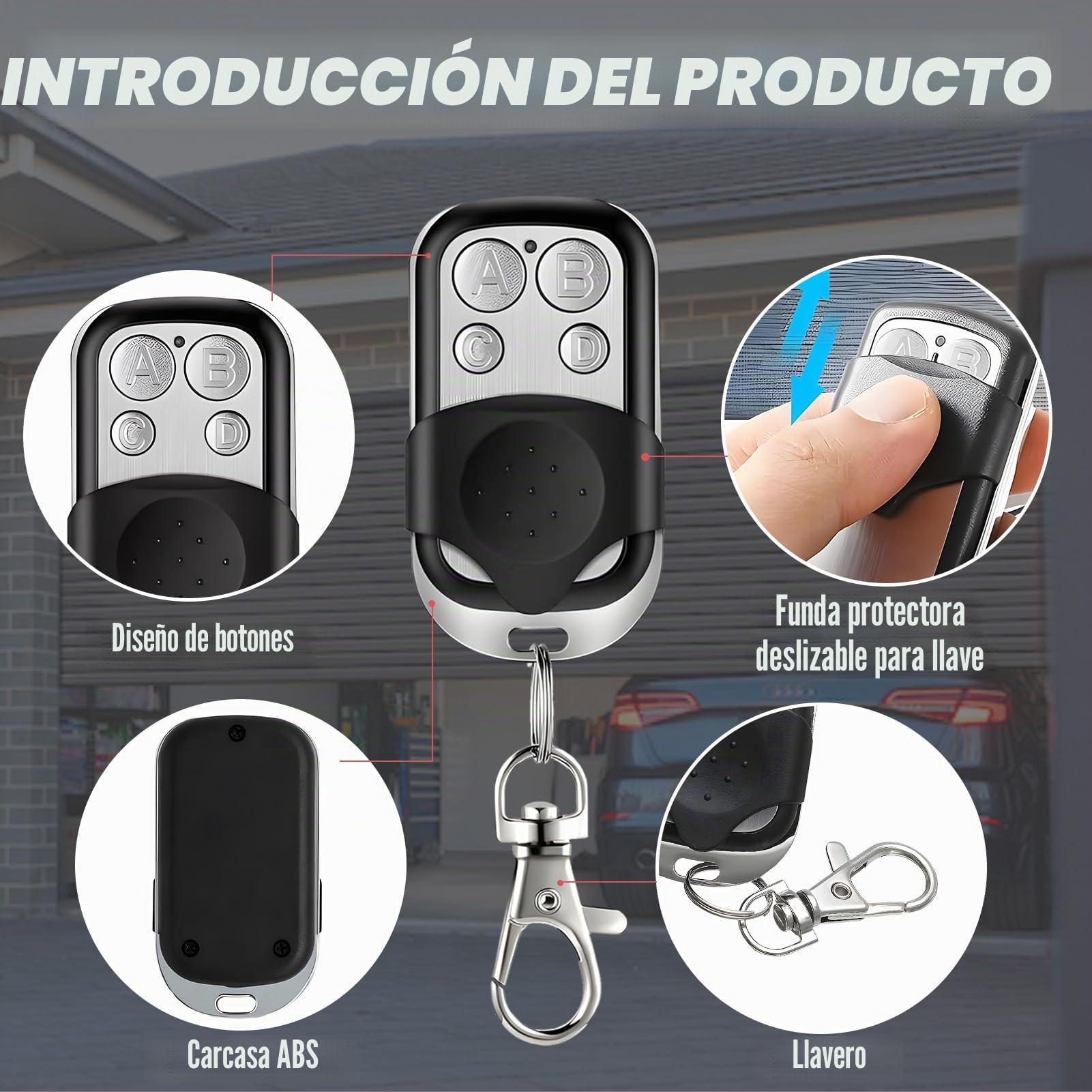 4 Piezas Mando Garaje Universal 433MHz, Mando Garaje Clonador con 4 Botones, MandoPuerta Garaje Codigo Fijo, MandoDistancia Garaje, MandodeGaraje, MandoParking para Puerta deGaraje Automática