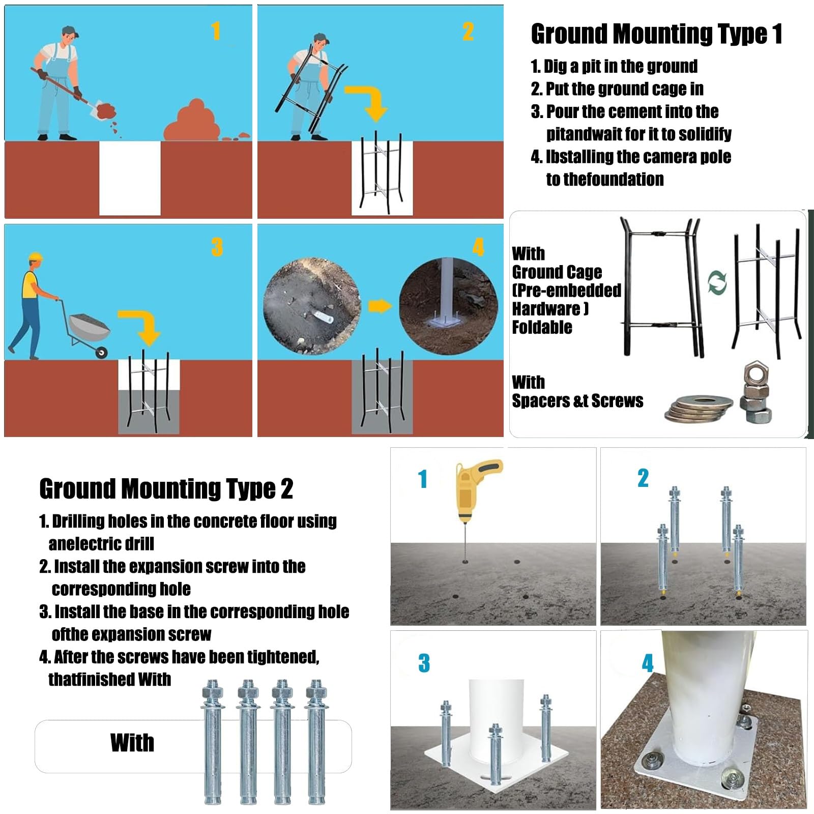 Este Soporte para cámara de Seguridad Exterior, Poste de Metal Resistente a la Intemperie para instalación en el Suelo y vigilancia