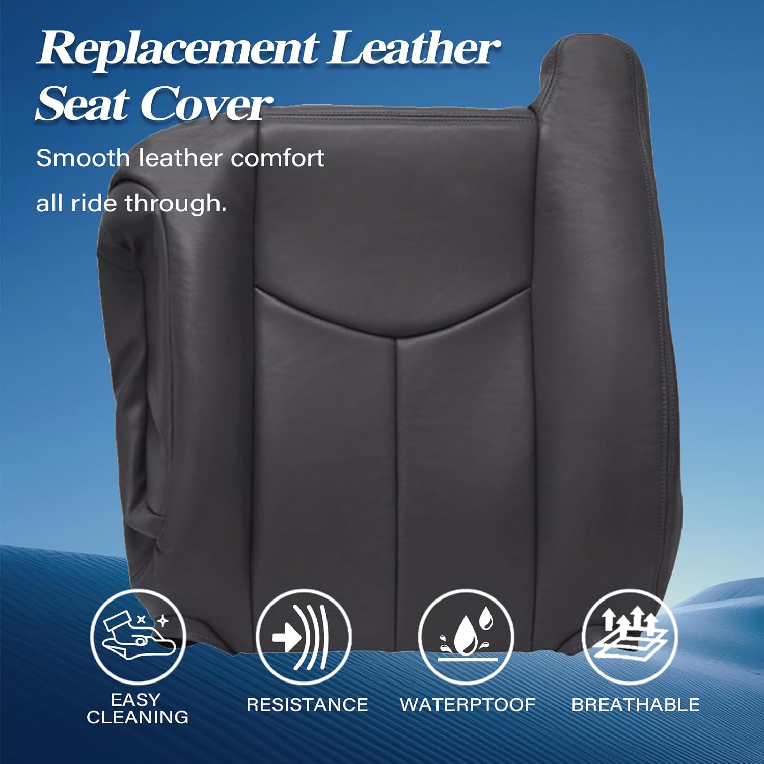 GXARTS Front Driver Side Bottom and Top Lean Back Replacement Leather Seat Cover Dark Gray #692 or 69i Fit for Chevy Silverado GMC Sierra 2003 2004 2005 2006