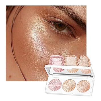3 Colors Highlighter Makeup Palette, Face Highlight Makeup Contour Powder | Highlighter Glitter ace Highlight Makeup Contour Powder, Waterproof Long Lasting Lunar Glow Powder, 02 Sunset Radiance Trio