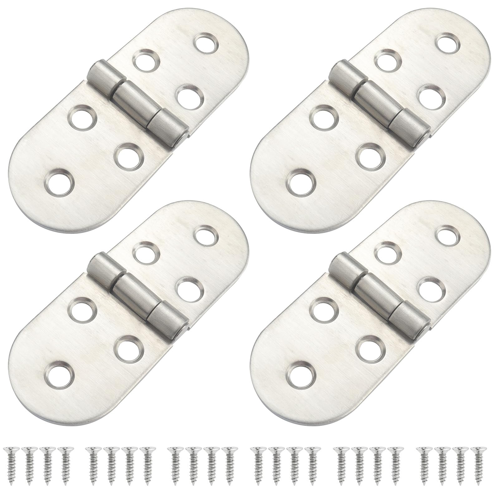 Roellgs 4 Pieces Folding Flap Hinges, Folding Table Butler Tray Flap Hinges, Stainless Steel with Screws for Cabinet Furniture (Silver)