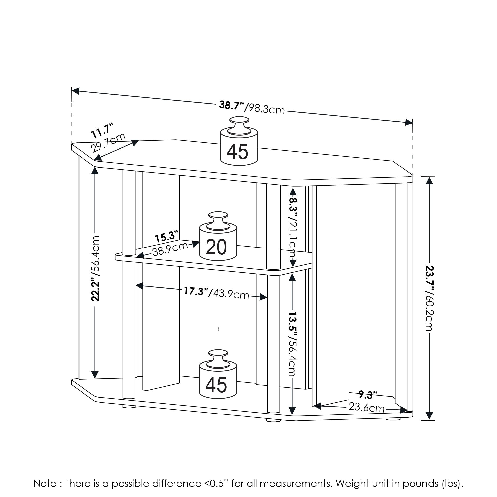 Furinno Classico Porta Pali in plastica per TV Fino Pollici, Legno ingegnerizzato, Pino Ambrato/Nero, 43-inch