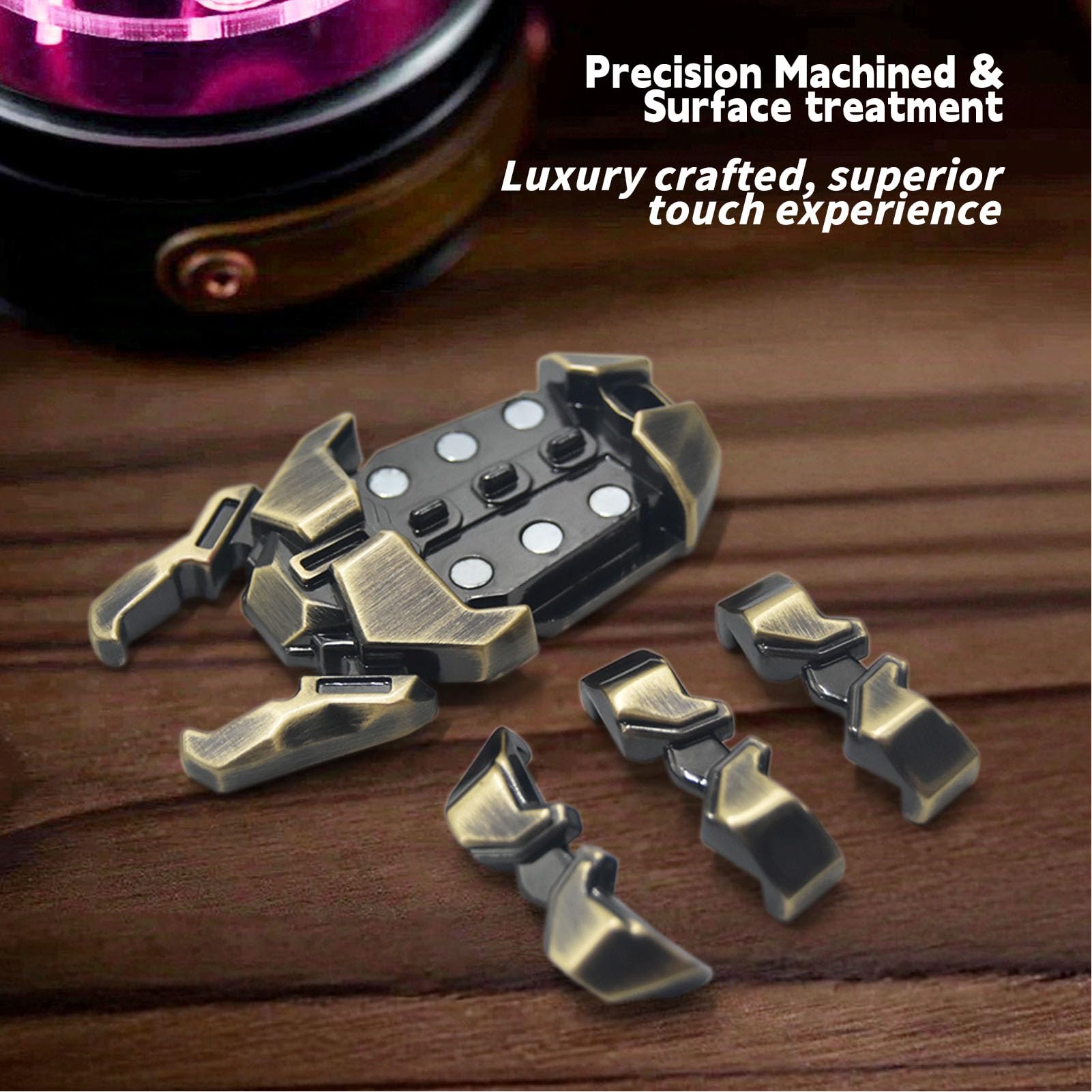 Denash Push-Slider-Spielzeug, 3-Tasten-Slider aus Metall, Sensorisches Fidget mit Flaschenöffner, ägyptisches Skarabäus-Design, Stressabbau-Gerät für Erwachsene (Bronze)