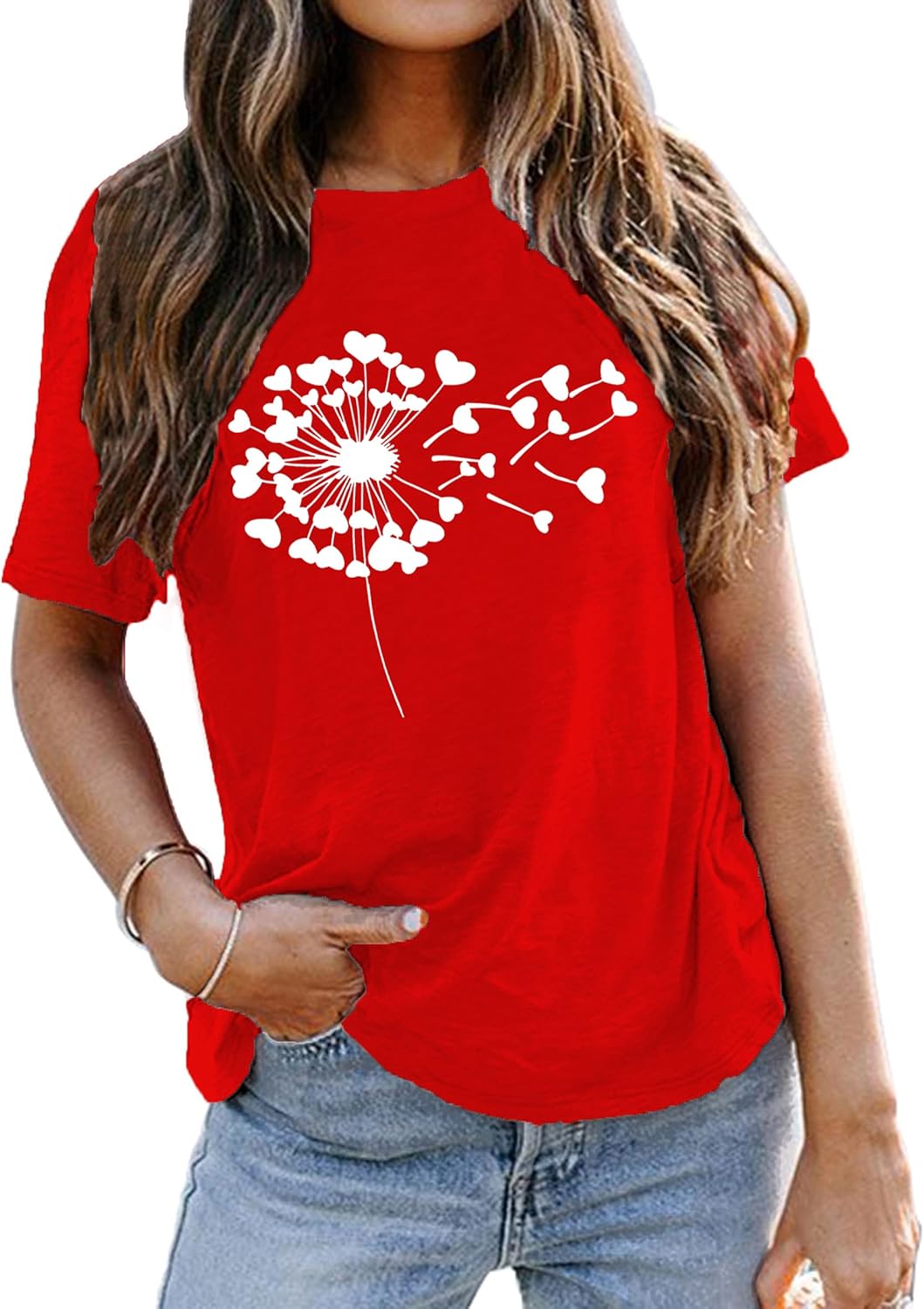 LHBNK Valentines Shirts for Womens Dandelion Tops Funny Love Heart Printed Tees Casual Valentine Gifts Clothes - Image 2