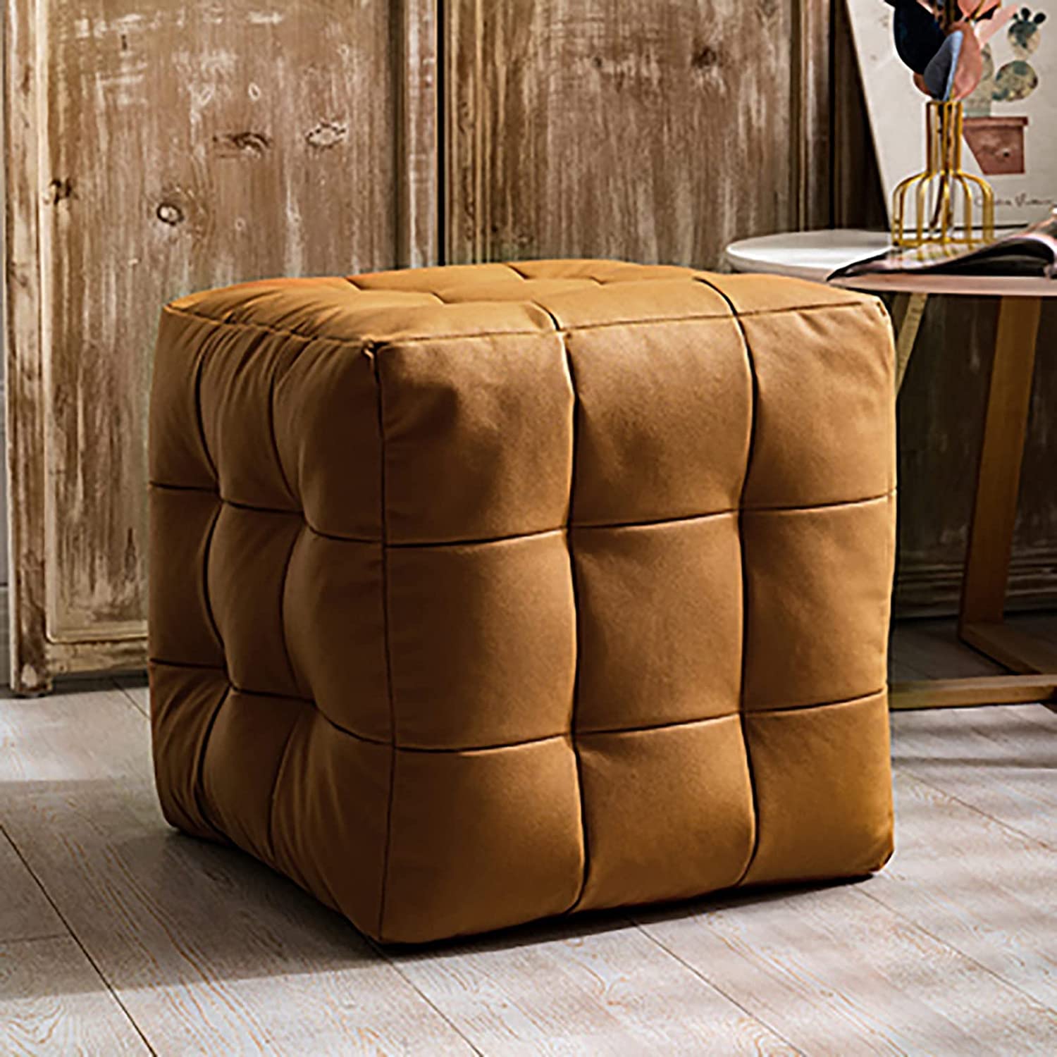 Tabouret de Canapé Moderne Confortable Jaune | Repose-Pieds Cuir 18 Pouces