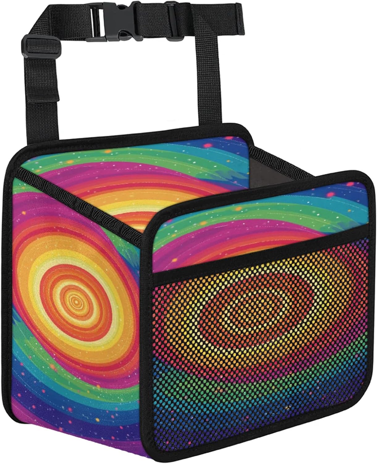 Spiral Rainbow Colorful Car Backseat Organizer PU Leather Truck Back Seat Trash Bag Universal Hanging Storage Box Travel Accessories Foldable