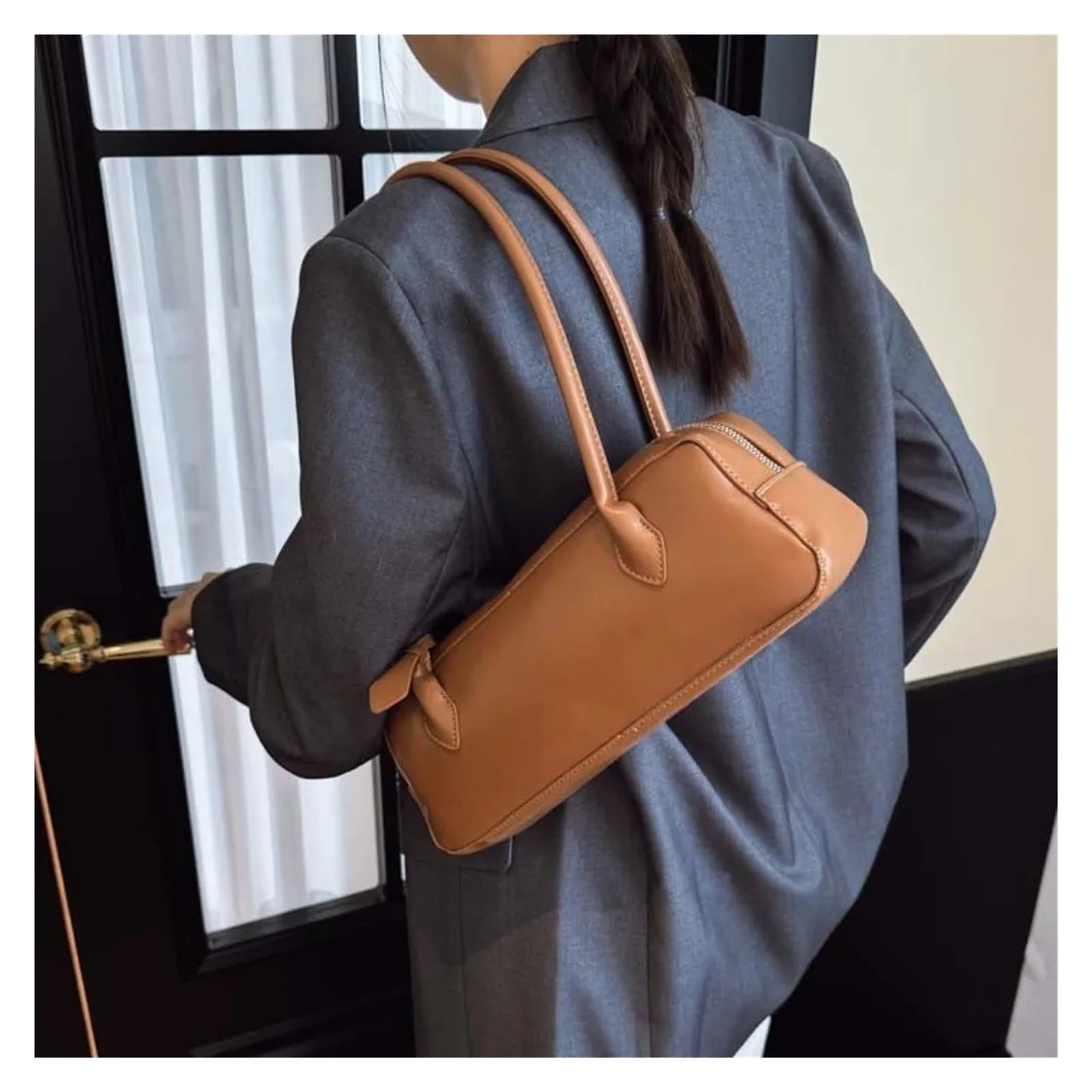 Bolso bandolera Elegant Stick Handbag Large Capacity PU Shoulder Bag Solid Color Texture Underarm Bags Women