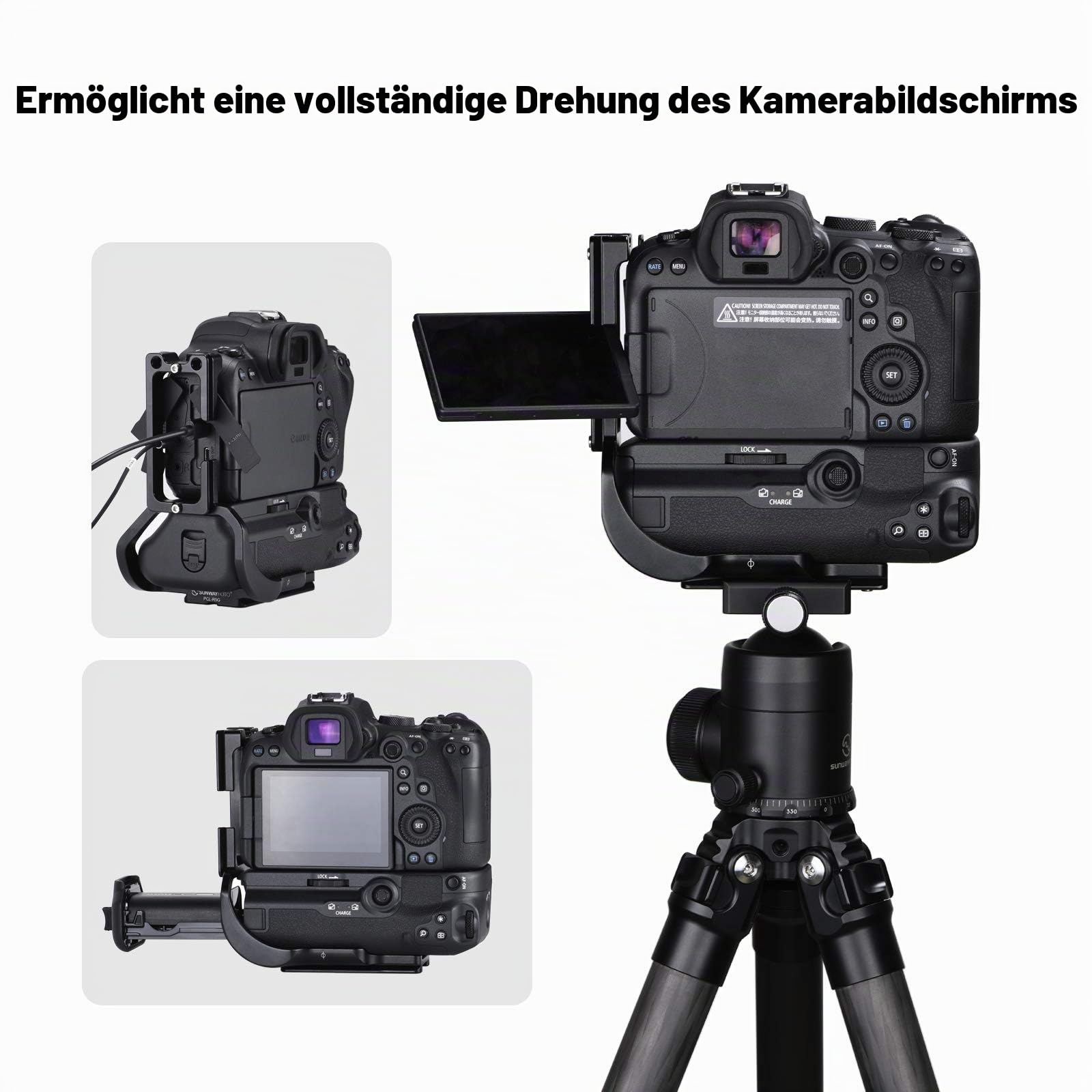 SUNWAYFOTO PCL-R5G Custom L-Halterung für Canon EOS R5/R6/R5C mit Batteriegriff BG-R10 & R5 Mark II/R5II mit BG-R20 Arca Swiss RRS kompatibel
