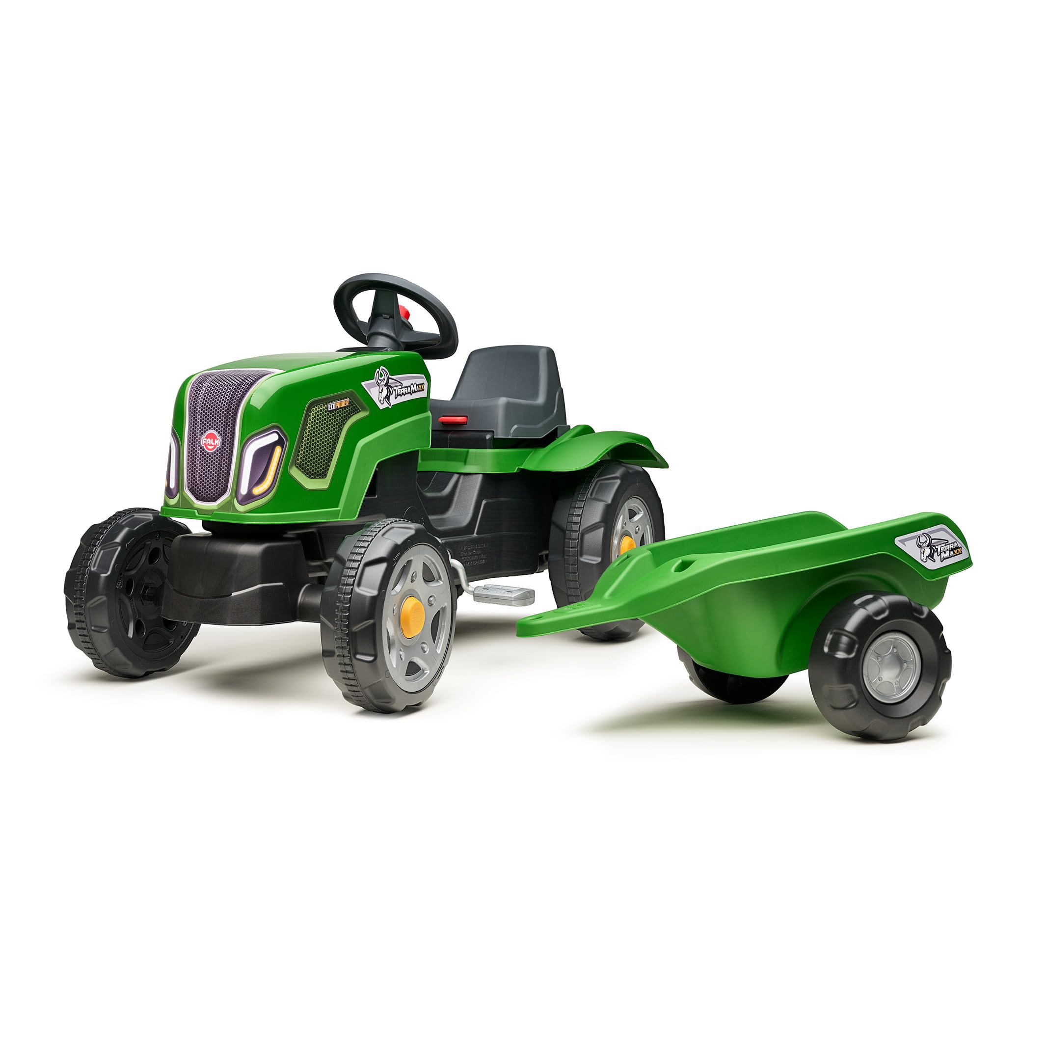 Falk Terra Maxx Traktor mit Pedalen für Kinder, mit Anhänger, ab 2 Jahren | Haube zum Öffnen und verstellbarer Sitz
