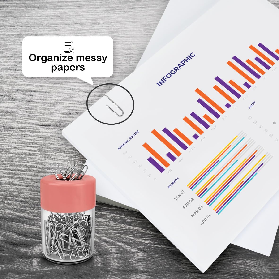 Acrimet Magnetischer Büroklammer-Spender, rundes Design, 100 normale Büroklammer-Kapazität (transparenter Kristallboden/rosa magnetischer Deckel) (2 Stück)