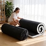 Tiita Japanese Floor Mattress Futon Mattress 4” Thick Folding Roll Up Sleeping Pad with Bag & Strap, Bed Topper Mat for Guest, Lounger and Travel, Grey,Twin Size