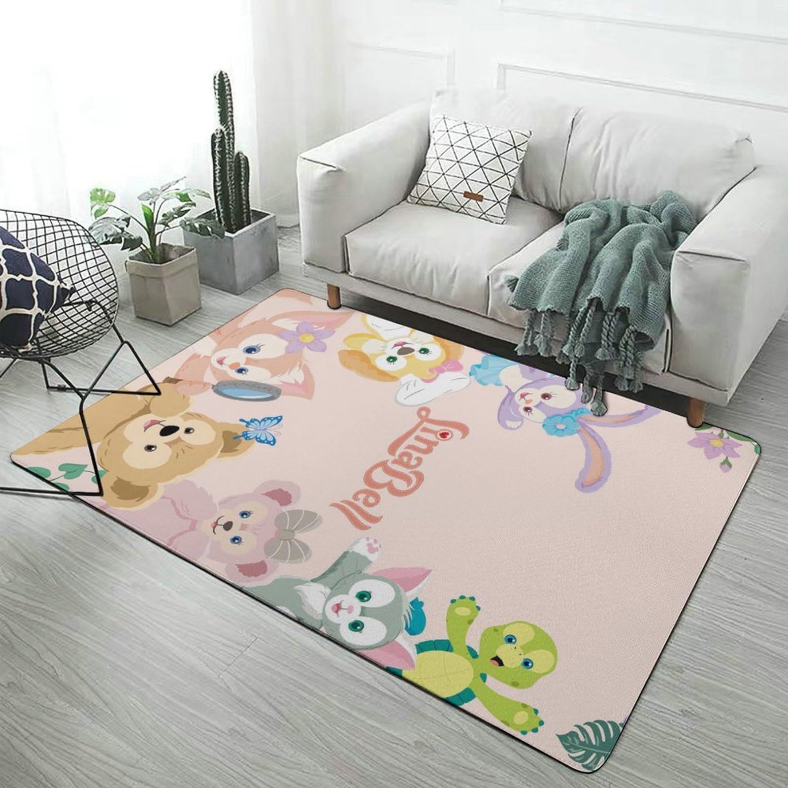 肌にやさしいオーガニックコットン100%の、アース防ダニ加工を施した高品質コットンラグ『リブエル』- ラグ・カーペット通販【びっくりカーペット】 カーペット ダッフィー フレンズ2 アニメ ラグマット 防ダニ 抗菌 防臭 滑り止め付き フランネル素材 ふわふわ快適肌触り 洗濯可