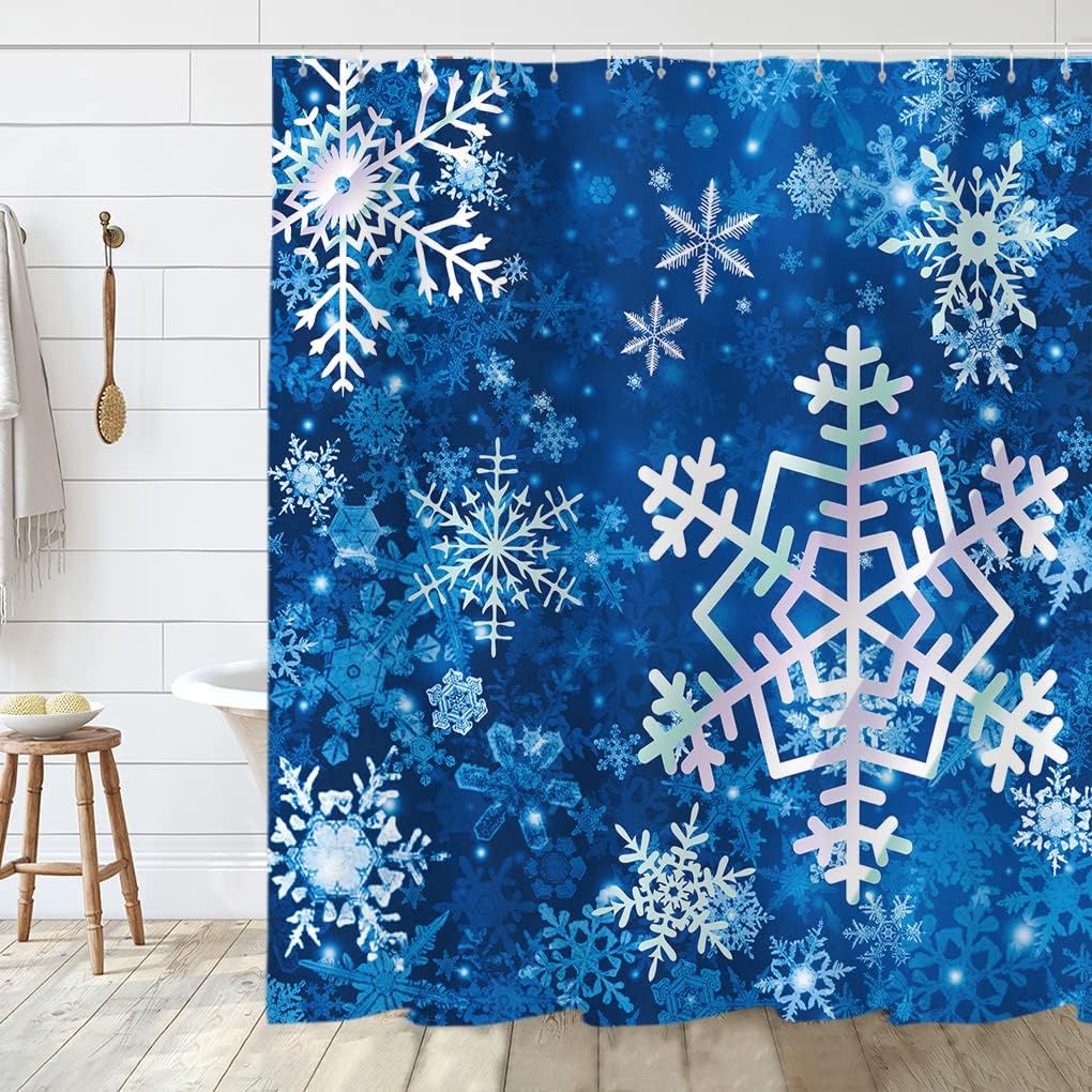 Tititex Weihnachts-Duschvorhang – Schneeflocken Design, 180x180 Cm, Wasserdicht, Mit 12 Haken