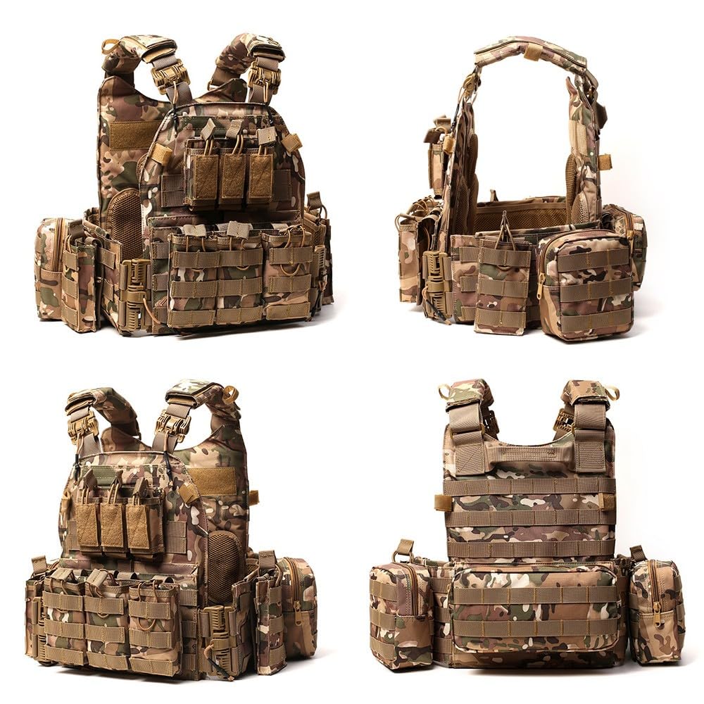 Chaleco Táctico con Bolsillos Modulares Multifuncionales, Sistema MOLLE de Liberación Rápida, Chaleco Ajustable con Gran Capacidad de Almacenamiento para Outdoor
