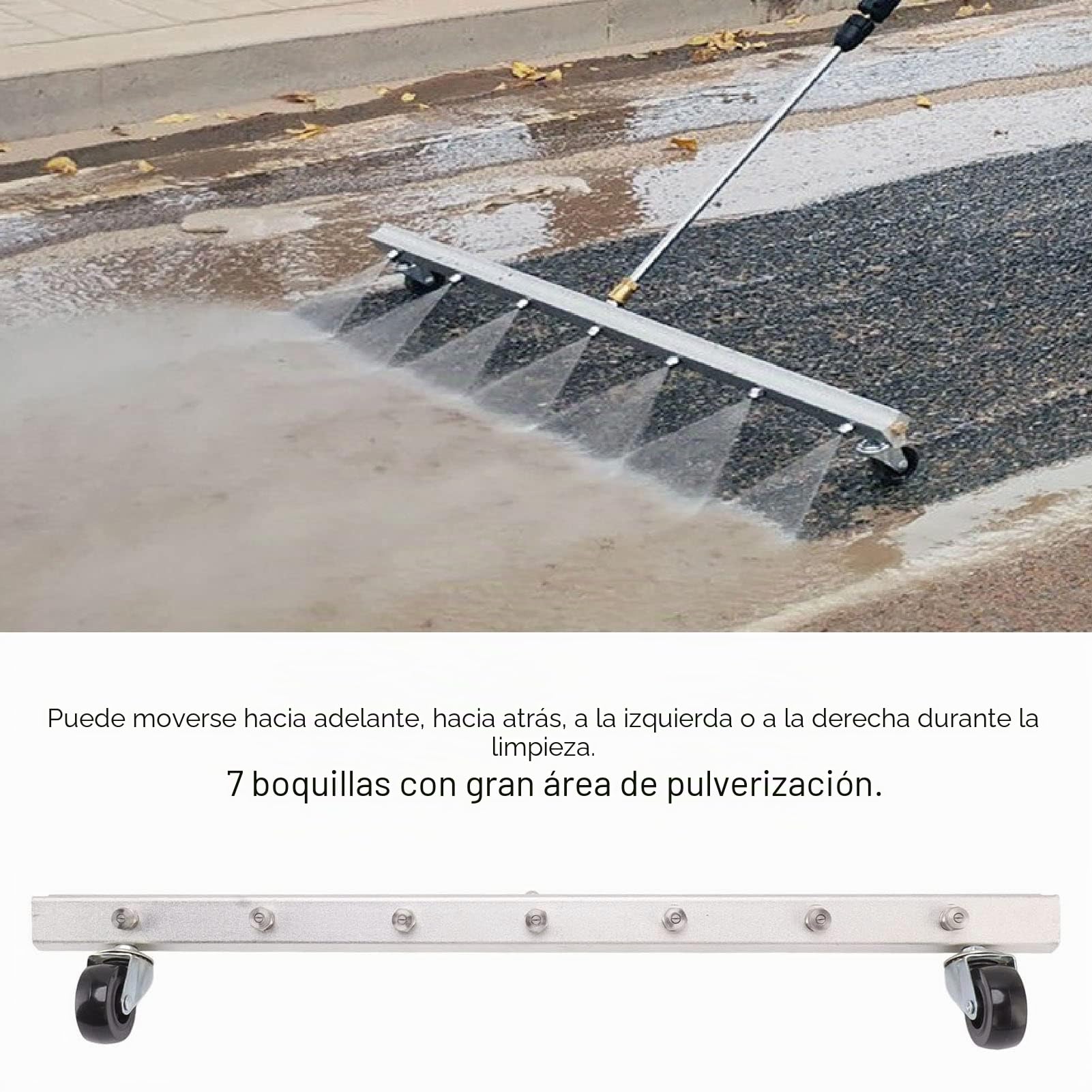 Escoba de Agua para Lavadora a Presión de 25,59 Pulgadas, Accesorio para Lavadora a Presión del Tren de Rodaje de 7 Orificios y 4000 PSI, Limpiador de Tren de Rodaje con Conector