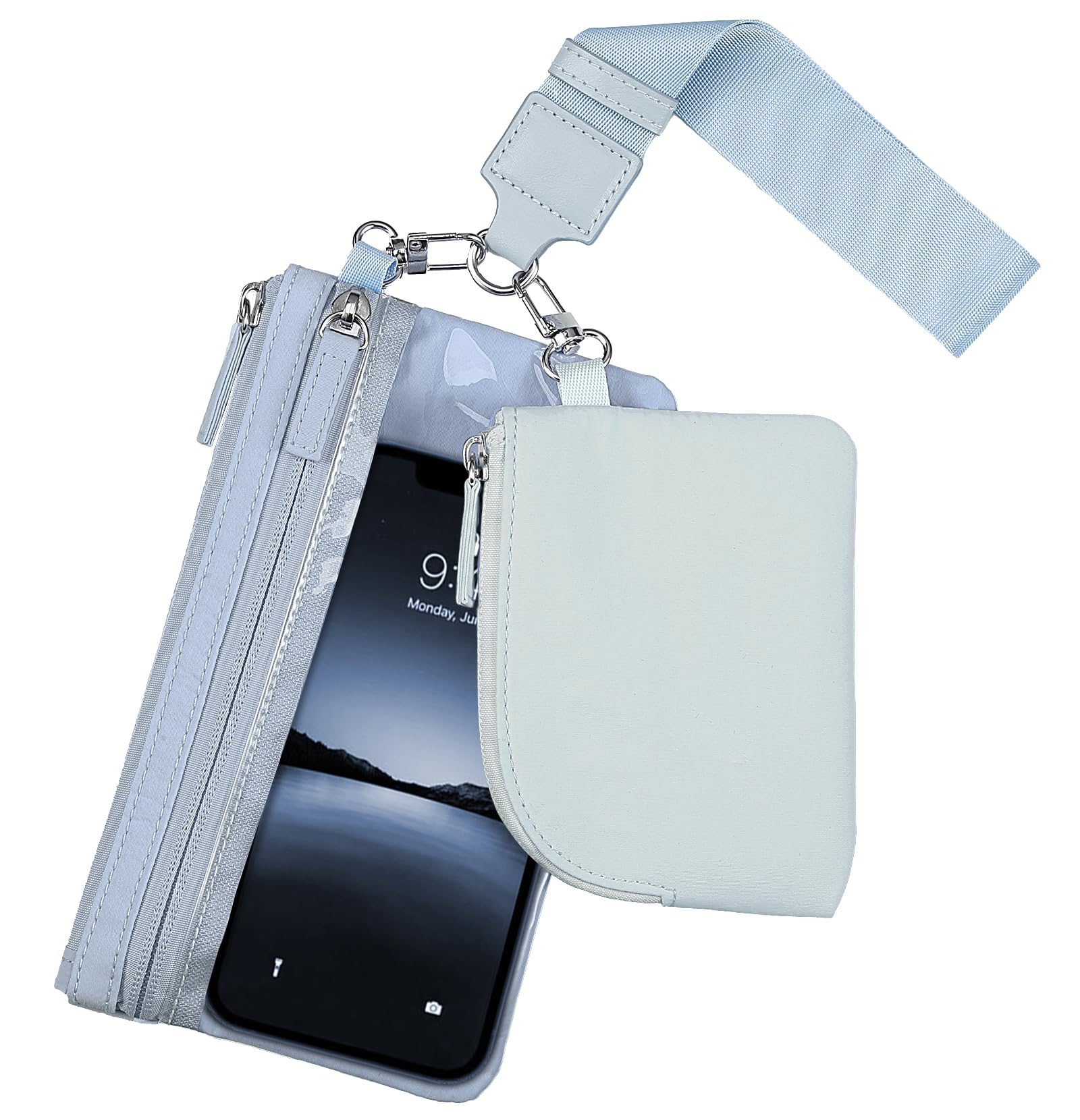 FINPAC Wristlet Wallet, 2X Larger Dual Pouch Keychain Hands-Free Phone Purse with Transparent Window for 6.7" Phones, RFID Coin Pouch for Shopping Gym